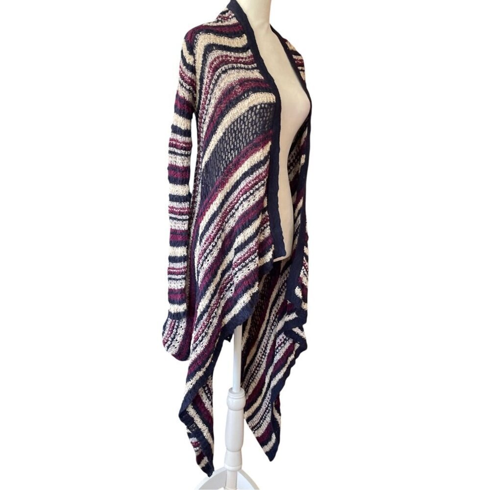 Lucky Brand Womens Striped Open-Knit Drape Cardigan Sweater Size Small Navy/Whit
